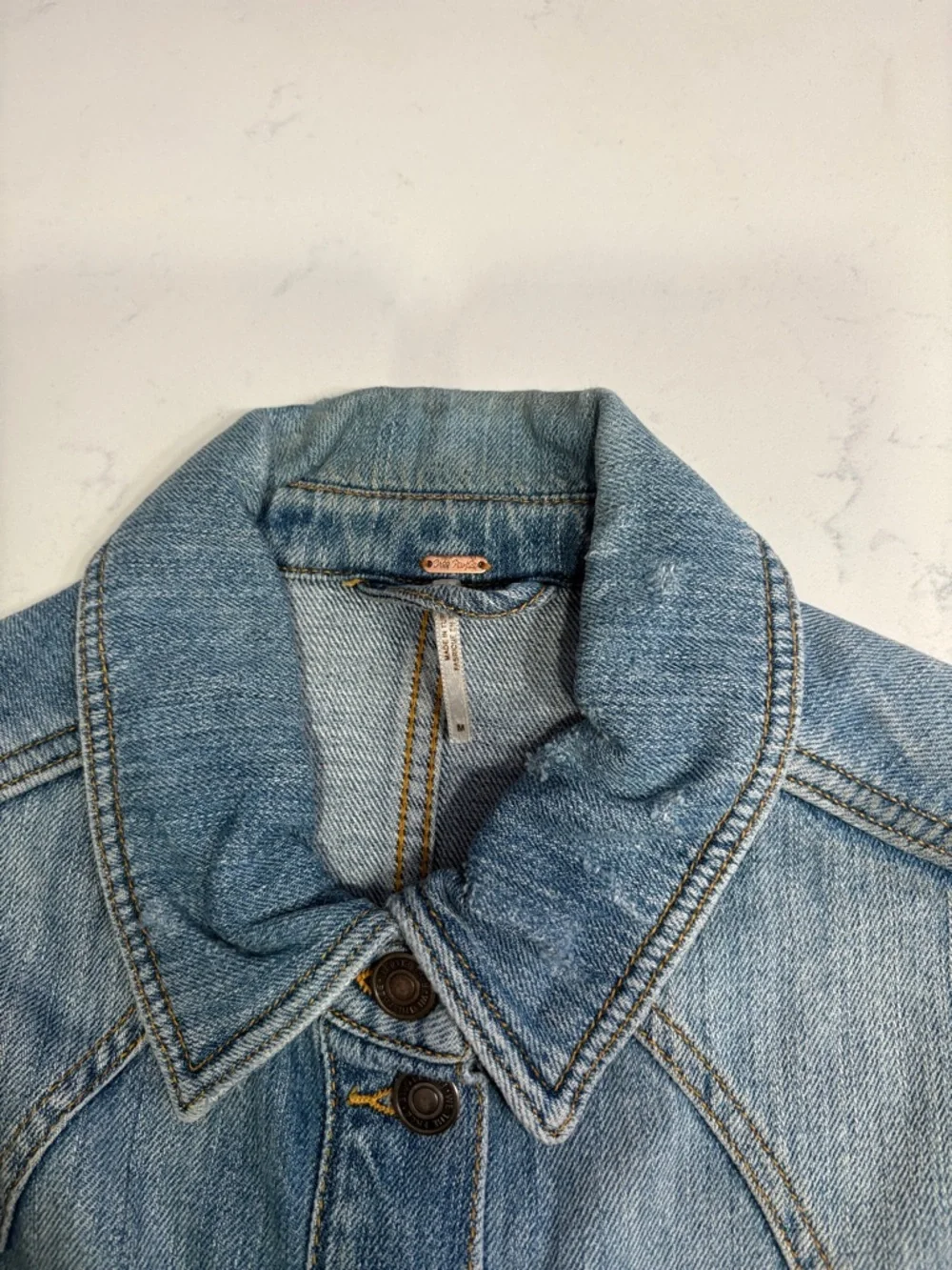Free People Light Blue Distressed Denim Jacket - Picture 2 of 3